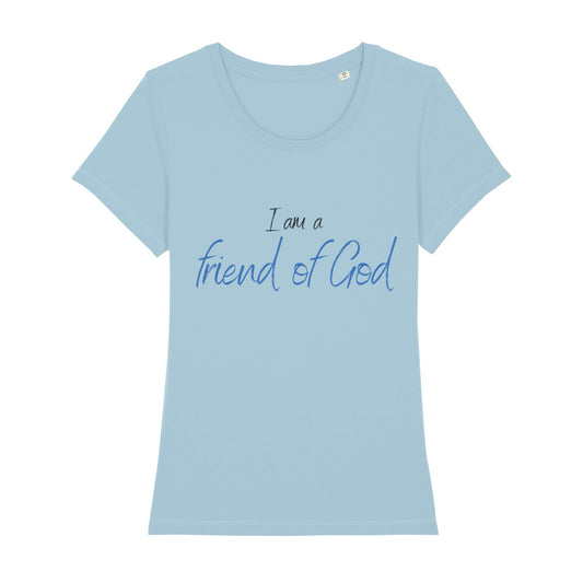 christliches T-Shirt für Frauen in hellblau aus 100 % Bio-Baumwolle "I am a friend of God" aus unserer I am... Kollektion
