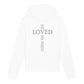 christlicher Hoodie für Frauen und Männer in weiß aus Bio-Baumwolle " he loved me first! " aus unserer he... Kollektion