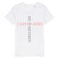 christliches T-Shirt für Kids in weiß aus 100 % Bio-Baumwolle " I love Jesus he loved me first! " aus unserer he... Kollektion
