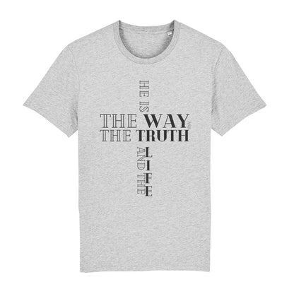 christliches T-Shirt für Männer in grau aus 100 % Bio-Baumwolle "he is the way and the truth and the Life" aus unserer he... Kollektion