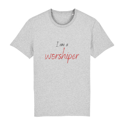 christliches T-Shirt für Männer in grau aus 100 % Bio-Baumwolle "I am a worshiper" aus unserer I am... Kollektion