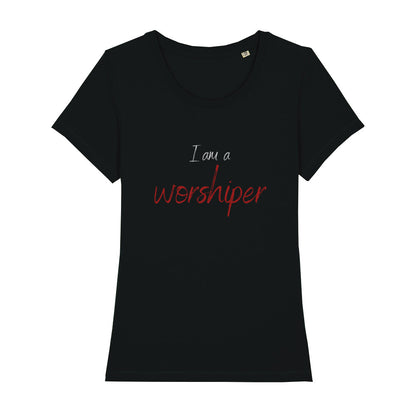 christliches T-Shirt für Frauen in schwarz aus 100 % Bio-Baumwolle "I am a worshiper" aus unserer I am... Kollektion