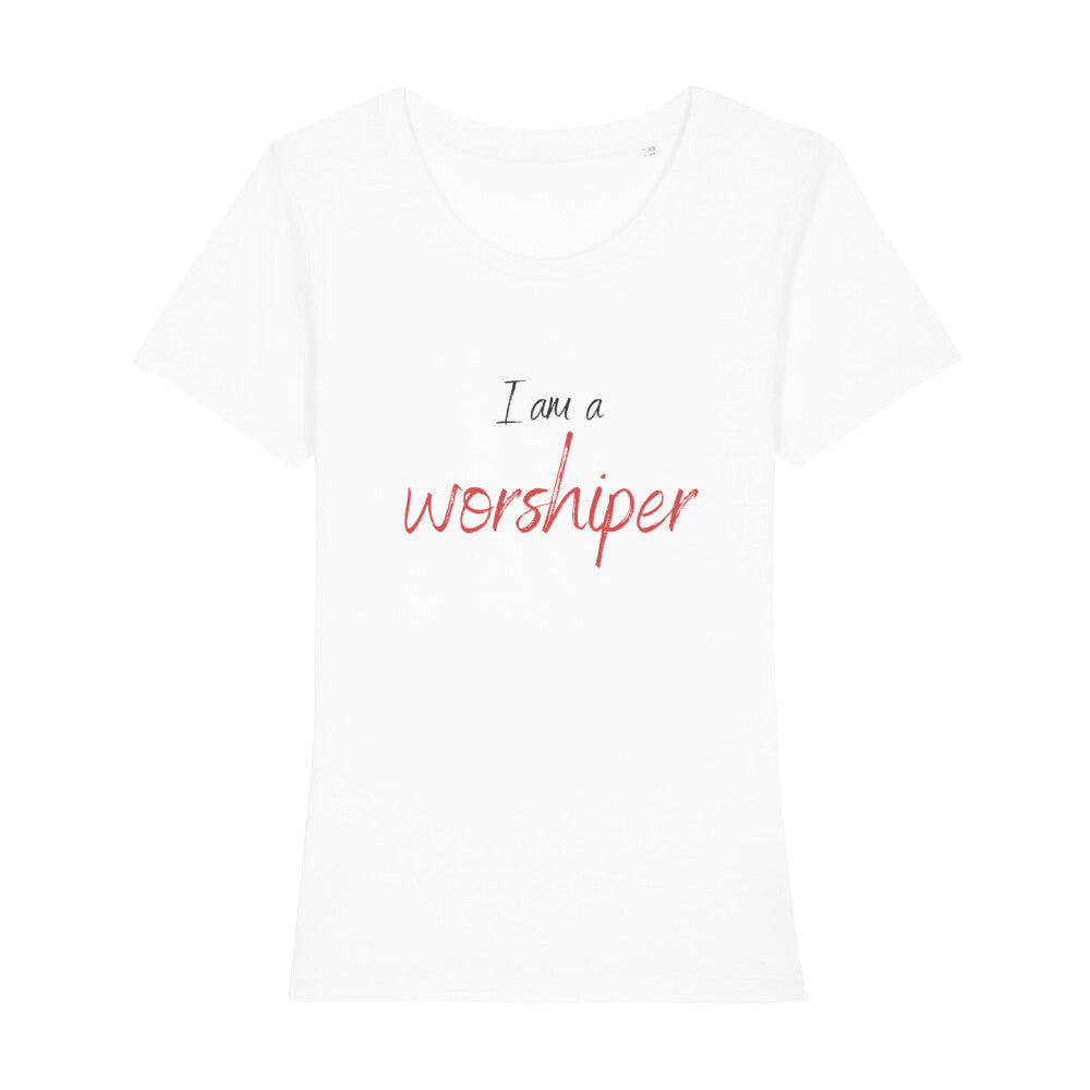 christliches T-Shirt für Frauen in weiß aus 100 % Bio-Baumwolle "I am a worshiper" aus unserer I am... Kollektion