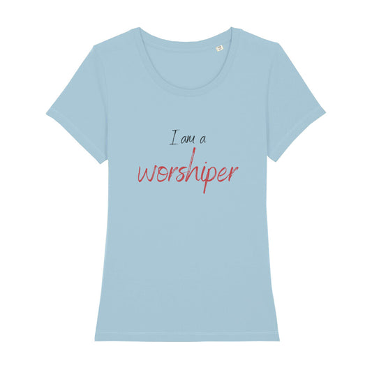 christliches T-Shirt für Frauen in hellblau aus 100 % Bio-Baumwolle "I am a worshiper" aus unserer I am... Kollektion