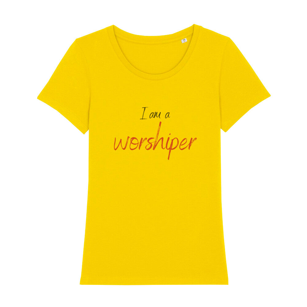 christliches T-Shirt für Frauen in gelb aus 100 % Bio-Baumwolle "I am a worshiper" aus unserer I am... Kollektion