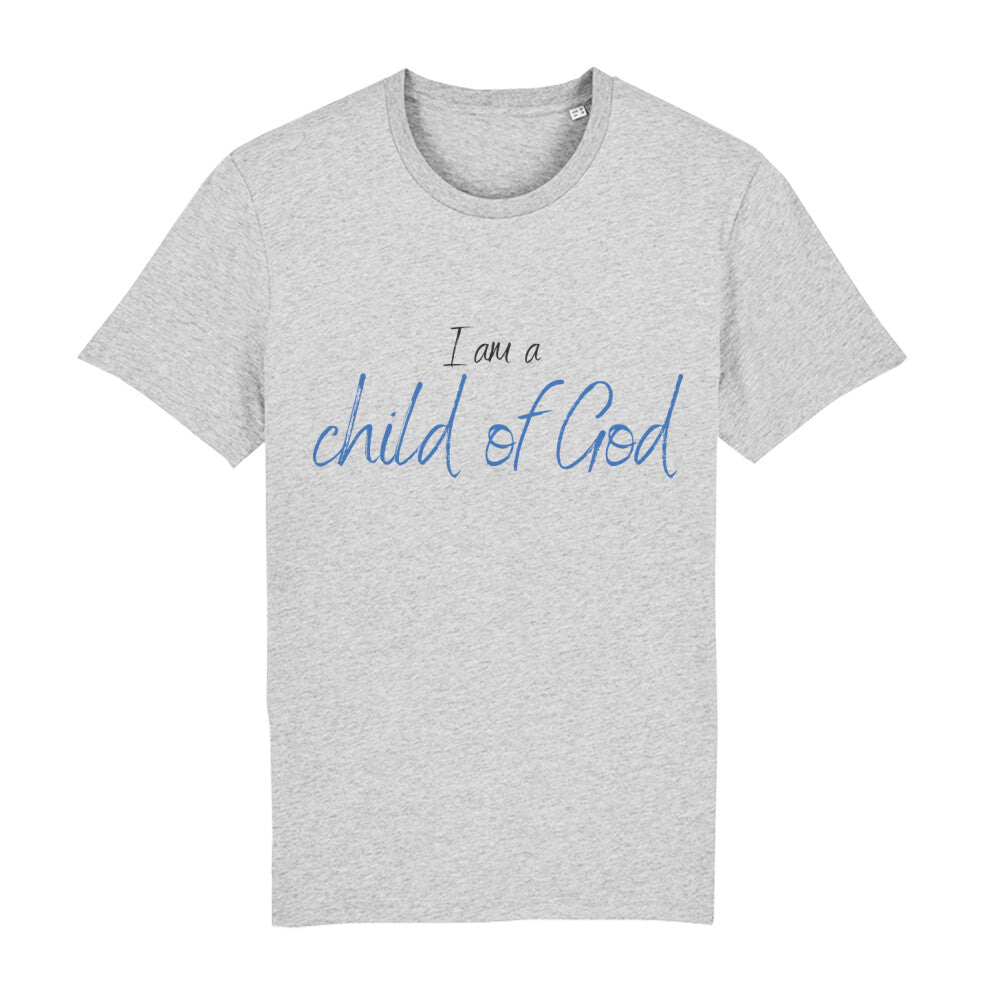 christliches T-Shirt für Männer in grau aus 100 % Bio-Baumwolle "I am a child of God" aus unserer I am... Kollektion