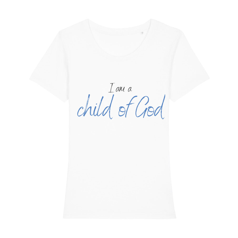 christliches T-Shirt für Frauen in weiß aus 100 % Bio-Baumwolle "I am a child of God" aus unserer I am... Kollektion