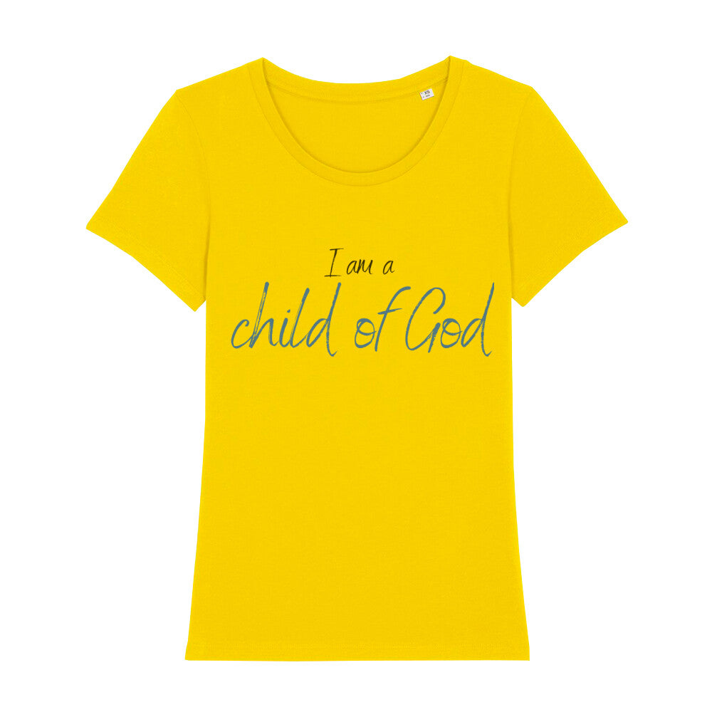 christliches T-Shirt für Frauen in gelb aus 100 % Bio-Baumwolle "I am a child of God" aus unserer I am... Kollektion