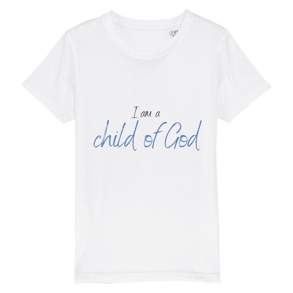 christliches T-Shirt für Kids in weiß aus 100 % Bio-Baumwolle " I am a child of God " aus unserer I am... Kollektion