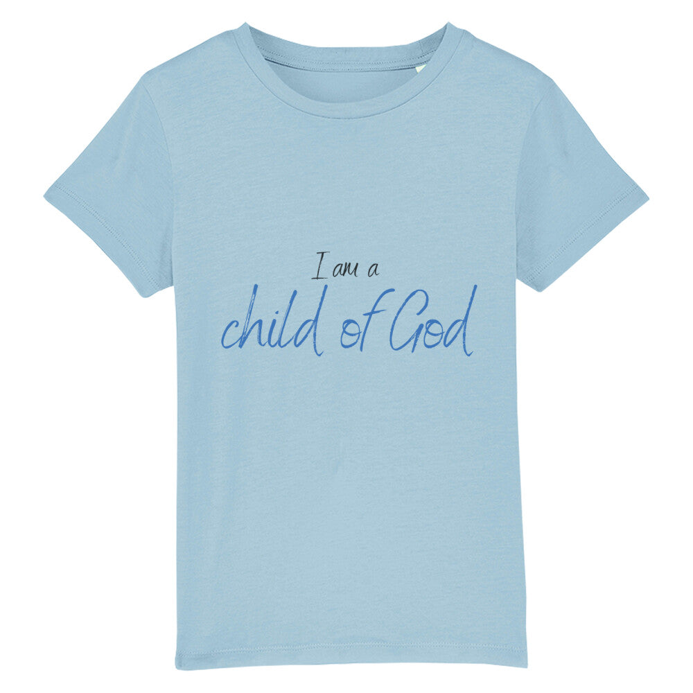 christliches T-Shirt für Kids in hellblau aus 100 % Bio-Baumwolle " I am a child of God " aus unserer I am... Kollektion