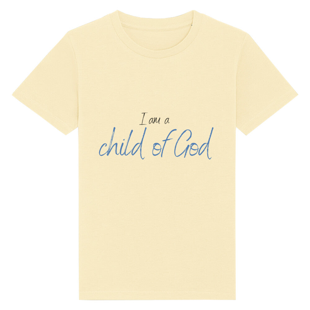 christliches T-Shirt für Kids in hellgelb aus 100 % Bio-Baumwolle " I am a child of God " aus unserer I am... Kollektion