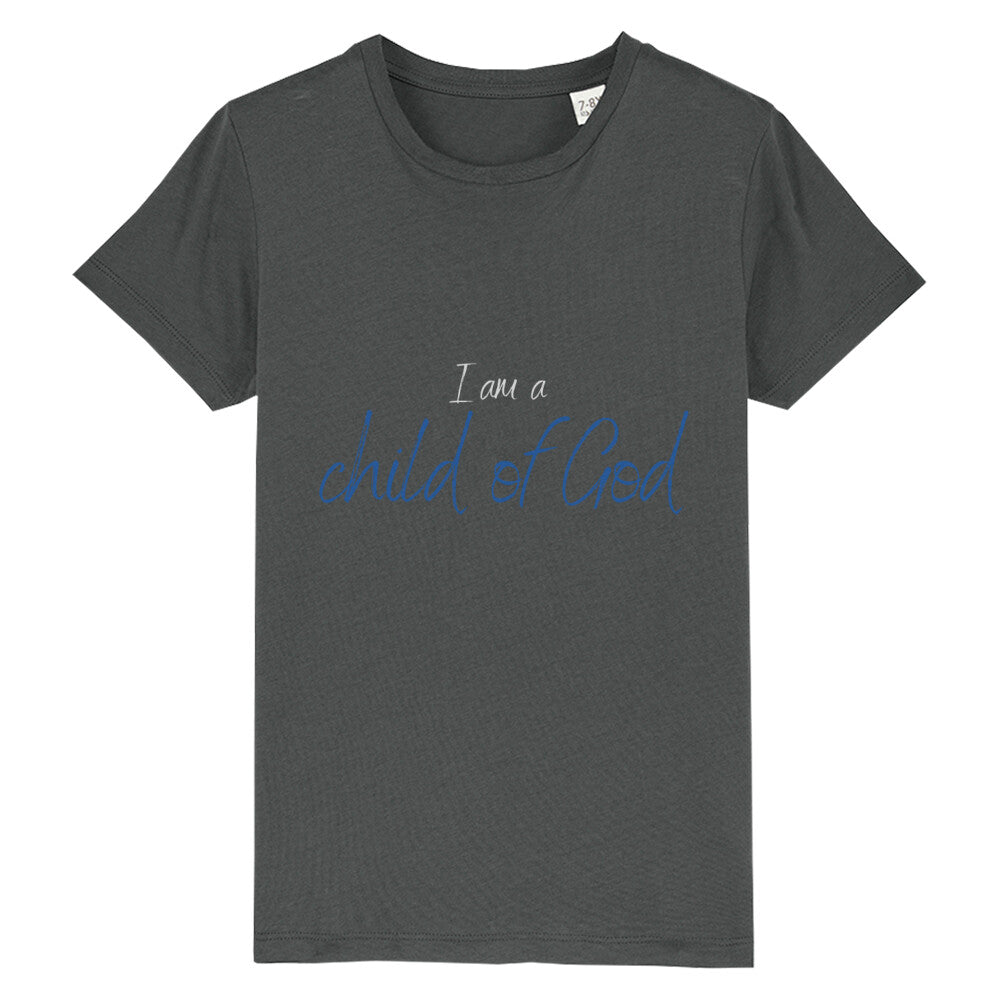 christliches T-Shirt für Kids in anthrazit aus 100 % Bio-Baumwolle " I am a child of God " aus unserer I am... Kollektion