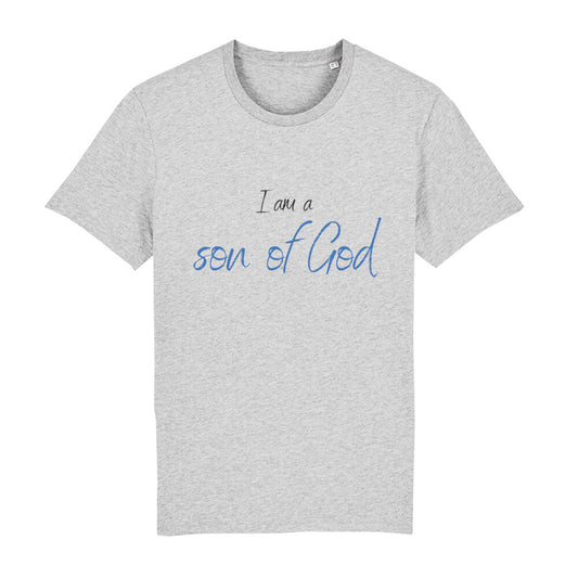 christliches T-Shirt für Männer in grau aus 100 % Bio-Baumwolle "I am a son of God" aus unserer I am... Kollektion