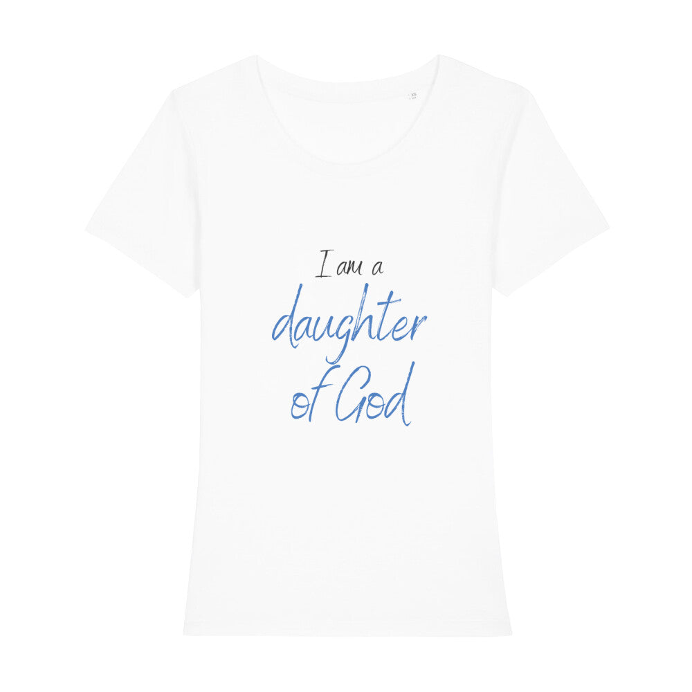 christliches T-Shirt für Frauen in weiß aus 100 % Bio-Baumwolle "I am a daughter of God" aus unserer I am... Kollektion