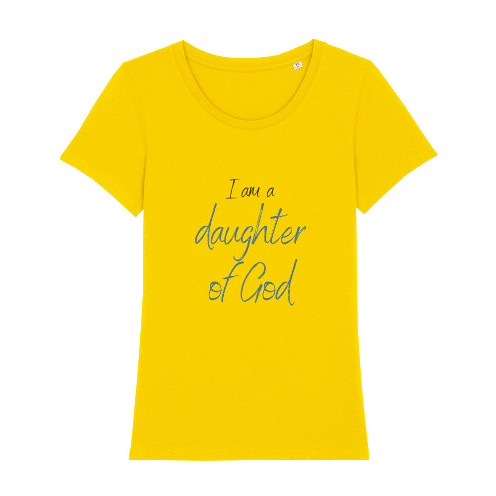 christliches T-Shirt für Frauen in gelb aus 100 % Bio-Baumwolle "I am a daughter of God" aus unserer I am... Kollektion