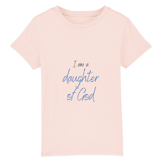 christliches T-Shirt für Kids in rosa aus 100 % Bio-Baumwolle " I am a daughter of God " aus unserer I am... Kollektion