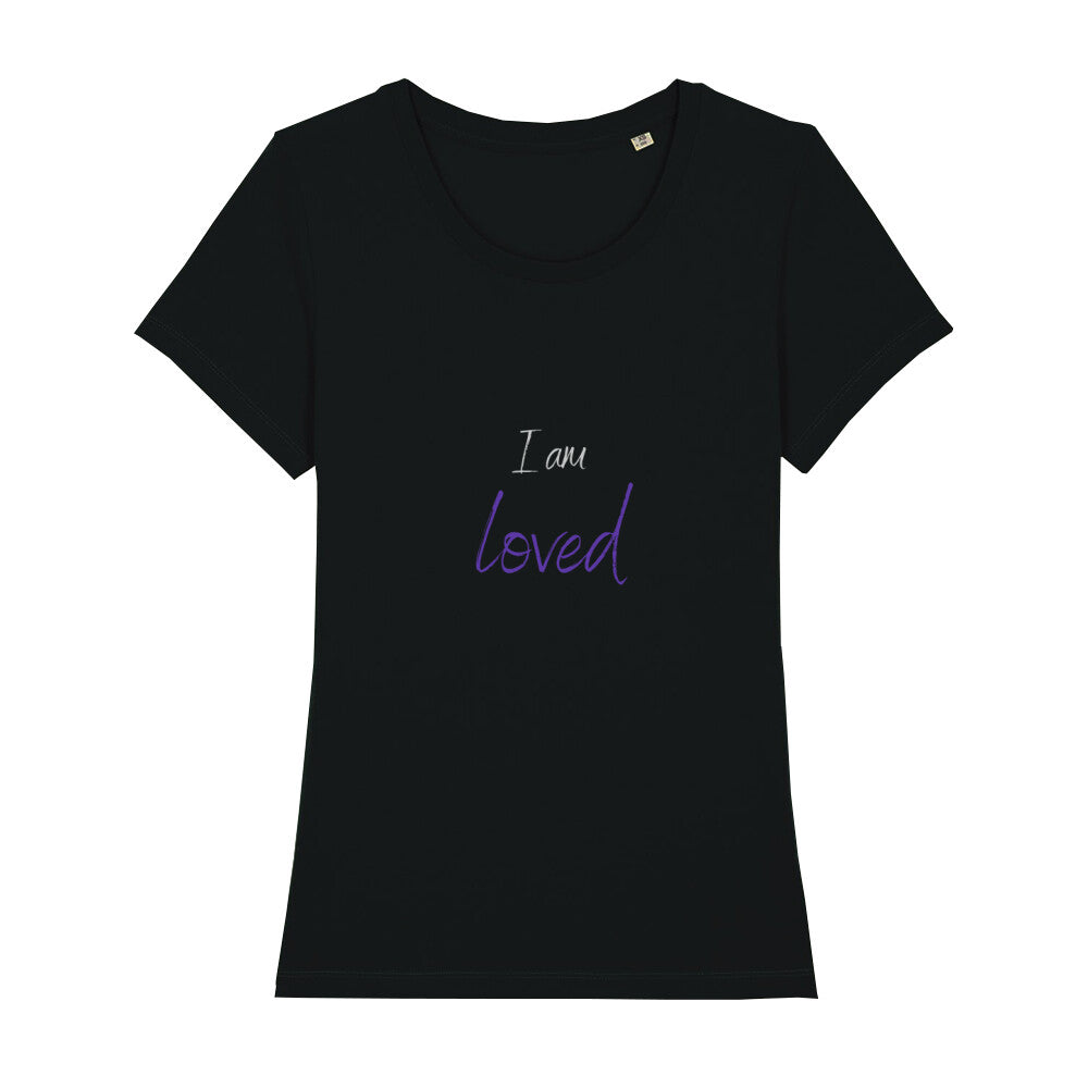 christliches T-Shirt für Frauen in schwarz aus 100 % Bio-Baumwolle "I am loved" aus unserer I am... Kollektion