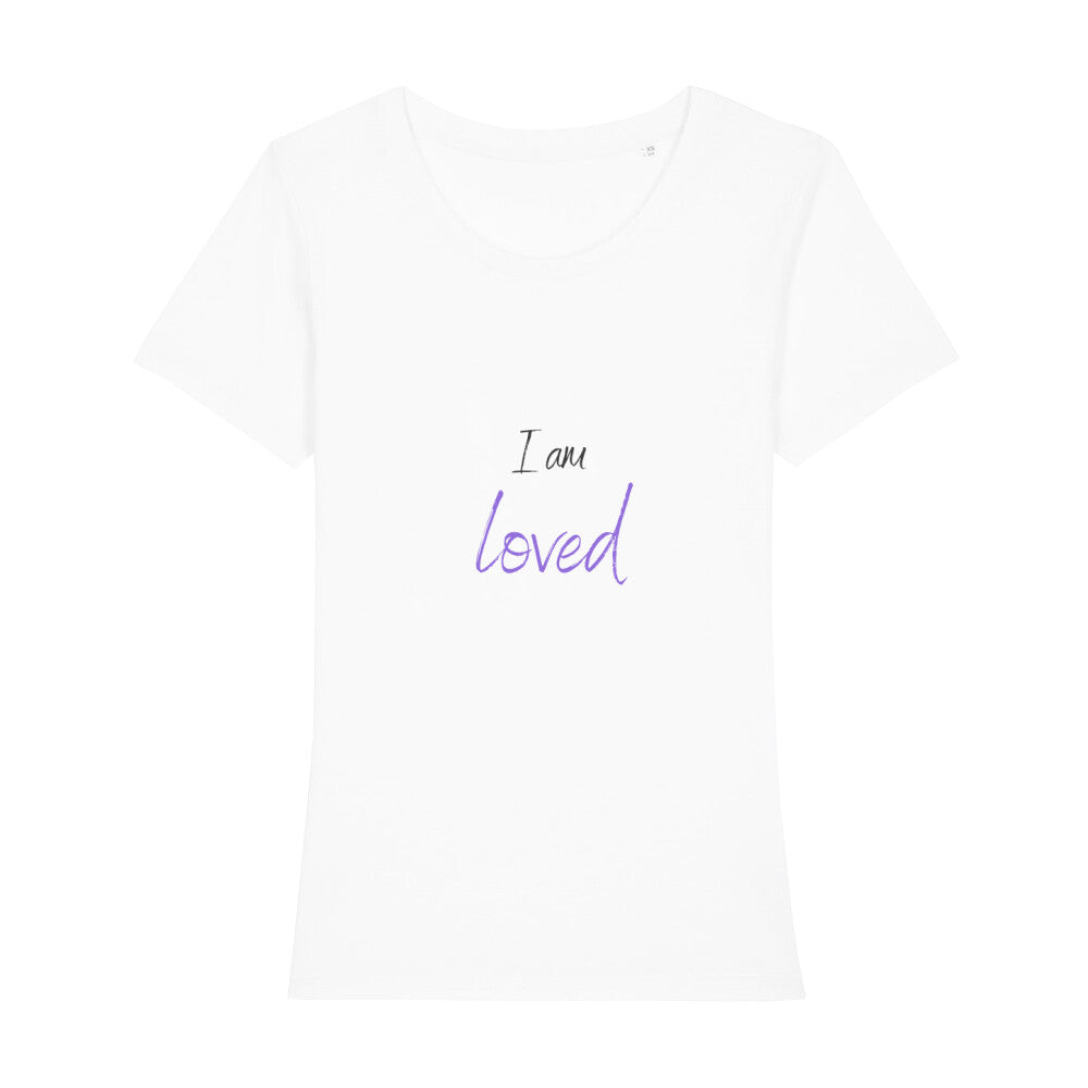 christliches T-Shirt für Frauen in weiß aus 100 % Bio-Baumwolle "I am loved" aus unserer I am... Kollektion