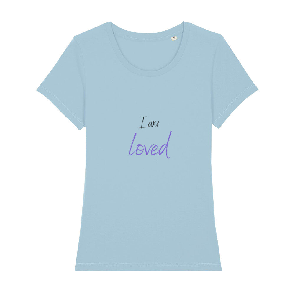 christliches T-Shirt für Frauen in hellblau aus 100 % Bio-Baumwolle "I am loved" aus unserer I am... Kollektion