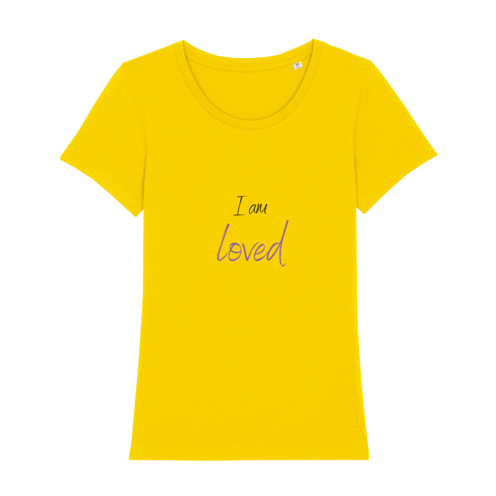 christliches T-Shirt für Frauen in gelb aus 100 % Bio-Baumwolle "I am loved" aus unserer I am... Kollektion