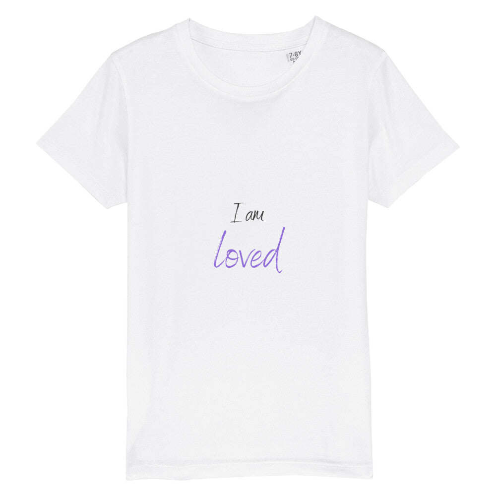 christliches T-Shirt für Kids in weiß aus 100 % Bio-Baumwolle " I am a loved " aus unserer I am... Kollektion