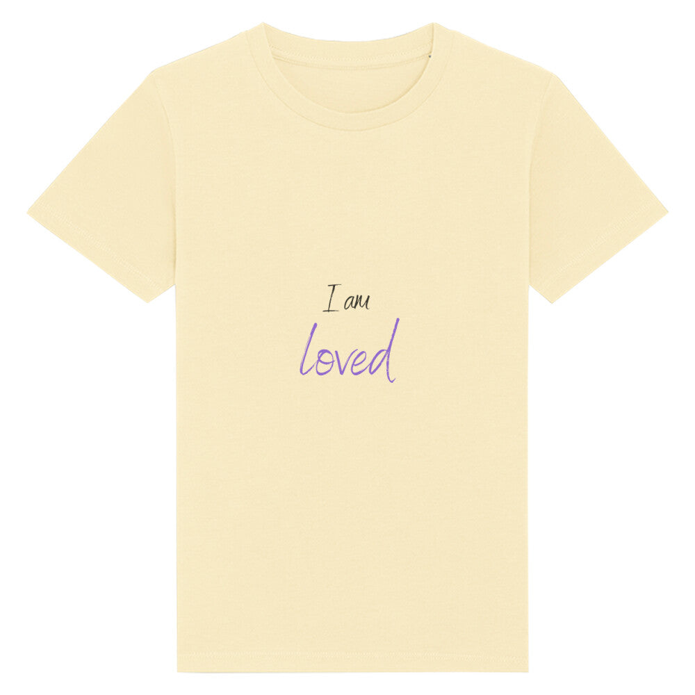 christliches T-Shirt für Kids in hellgelb aus 100 % Bio-Baumwolle " I am a loved " aus unserer I am... Kollektion