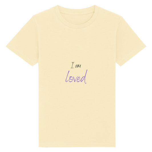 christliches T-Shirt für Kids in hellgelb aus 100 % Bio-Baumwolle " I am a loved " aus unserer I am... Kollektion