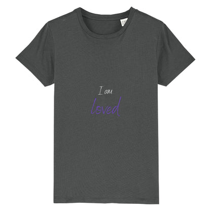 christliches T-Shirt für Kids in anthrazit aus 100 % Bio-Baumwolle " I am a loved " aus unserer I am... Kollektion