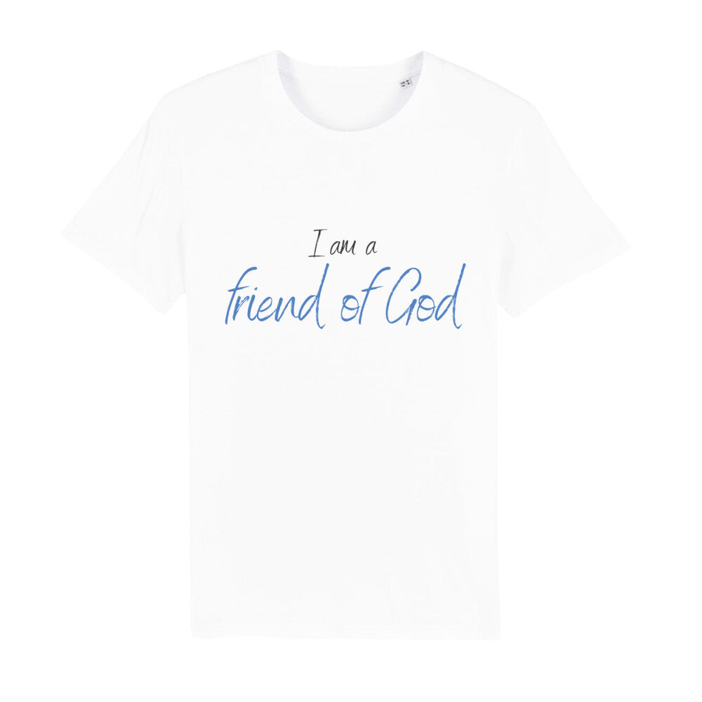 christliches T-Shirt für Männer in weiß aus 100 % Bio-Baumwolle "I am a friend of God" aus unserer I am... Kollektion