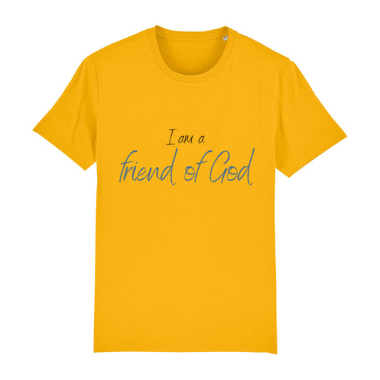 christliches T-Shirt für Männer in gelb aus 100 % Bio-Baumwolle "I am a friend of God" aus unserer I am... Kollektion