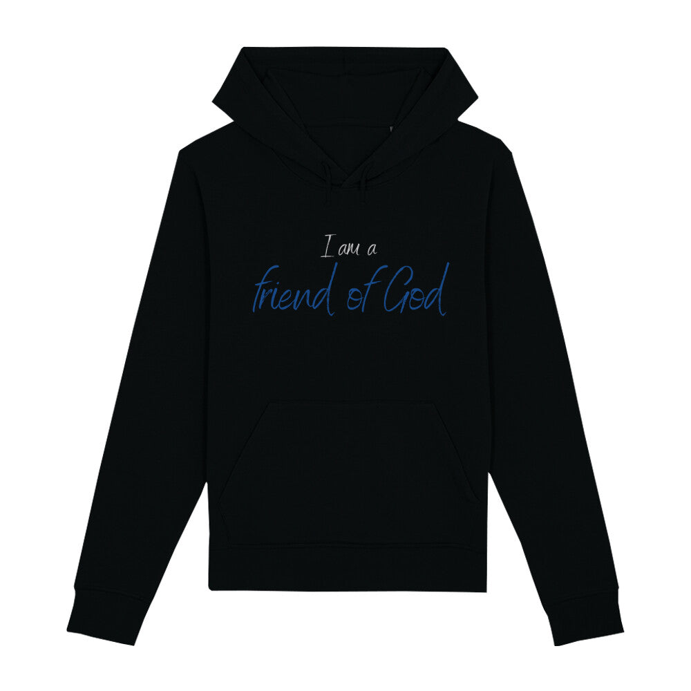 christlicher Hoodie für Frauen und Männer in schwarz aus Bio-Baumwolle " I am a friend of God " aus unserer I am... Kollektion