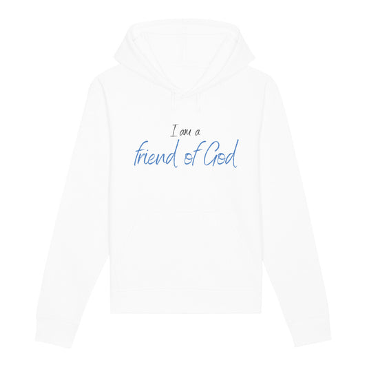 christlicher Hoodie für Frauen und Männer in weiß aus Bio-Baumwolle " I am a friend of God " aus unserer I am... Kollektion