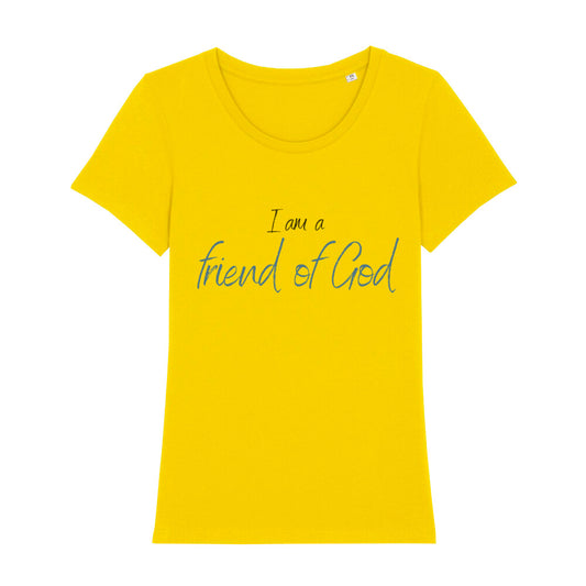 christliches T-Shirt für Frauen in gelb aus 100 % Bio-Baumwolle "I am a friend of God" aus unserer I am... Kollektion