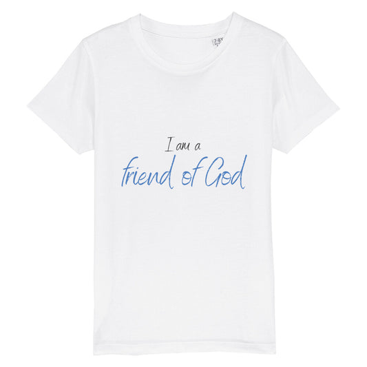 christliches T-Shirt für Kids in weiß aus 100 % Bio-Baumwolle " I am a friend of God " aus unserer I am... Kollektion