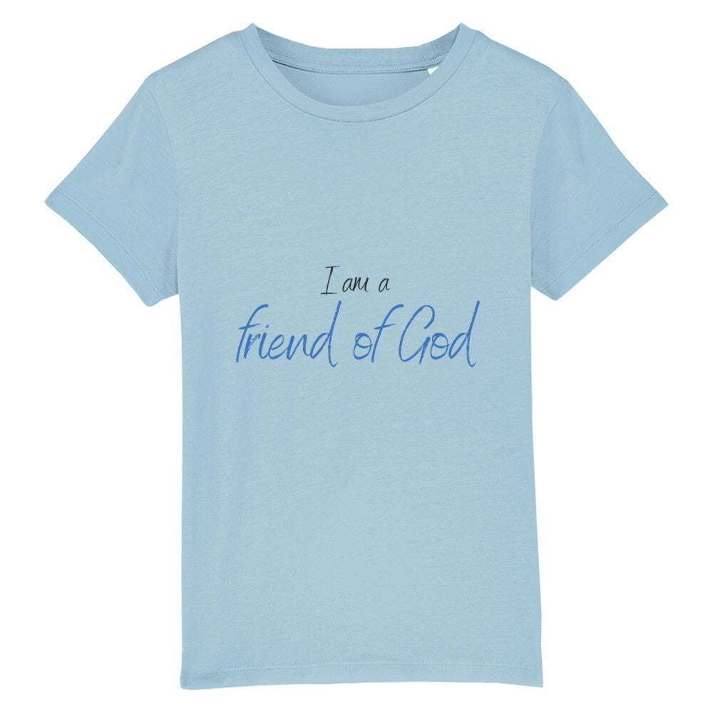 christliches T-Shirt für Kids in hellblau aus 100 % Bio-Baumwolle " I am a friend of God " aus unserer I am... Kollektion