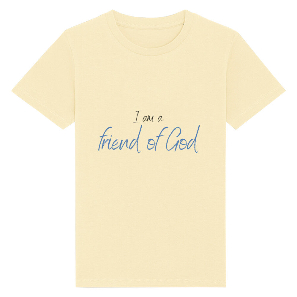 christliches T-Shirt für Kids in hellgelb aus 100 % Bio-Baumwolle " I am a friend of God " aus unserer I am... Kollektion