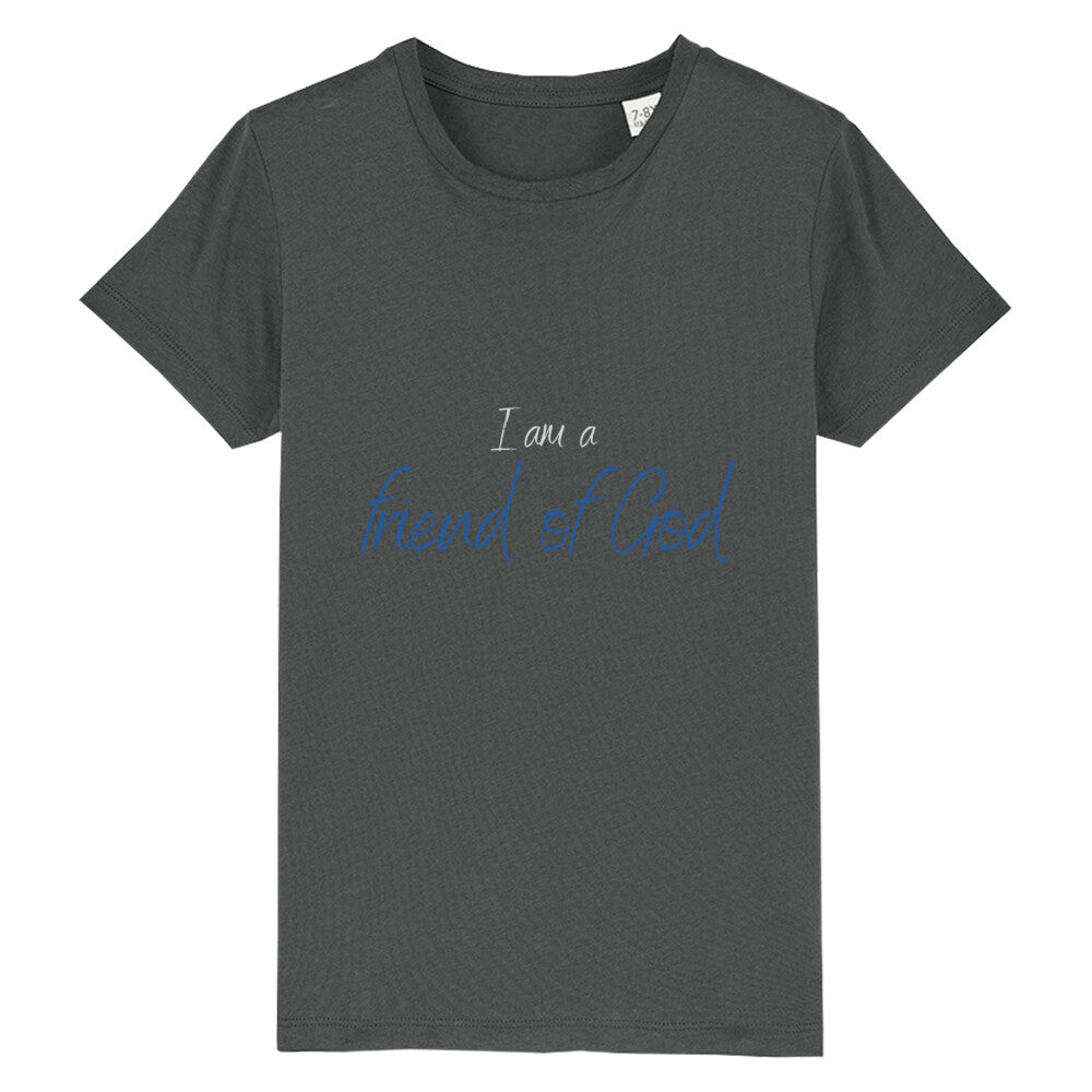 christliches T-Shirt für Kids in anthrazit aus 100 % Bio-Baumwolle " I am a friend of God " aus unserer I am... Kollektion