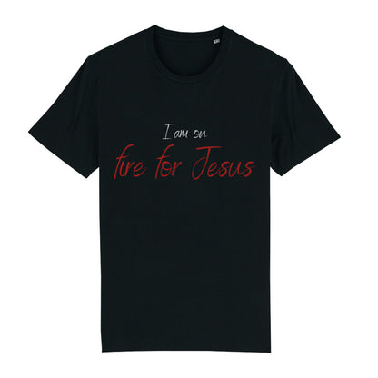 christliches T-Shirt für Männer in schwarz aus 100 % Bio-Baumwolle "I am on fire for Jesus" aus unserer I am... Kollektion