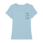 christliches T-Shirt für Frauen in hellblau aus 100 % Bio-Baumwolle "geplant gewollt gesegnet" minimalistischer Druck