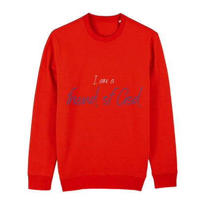 christliches Sweatshirt für Frauen und Männer in rot aus Bio-Baumwolle "I am a friend of God" aus unserer I am... Kollektion