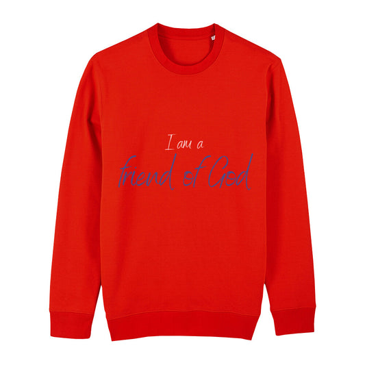 christliches Sweatshirt für Frauen und Männer in rot aus Bio-Baumwolle "I am a friend of God" aus unserer I am... Kollektion