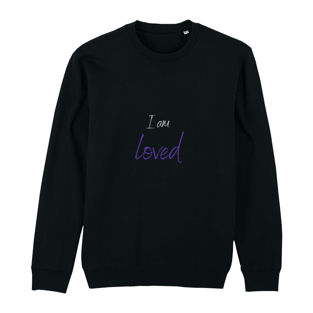 christliches Sweatshirt für Frauen und Männer in schwarz aus Bio-Baumwolle "I am loved" aus unserer I am... Kollektion