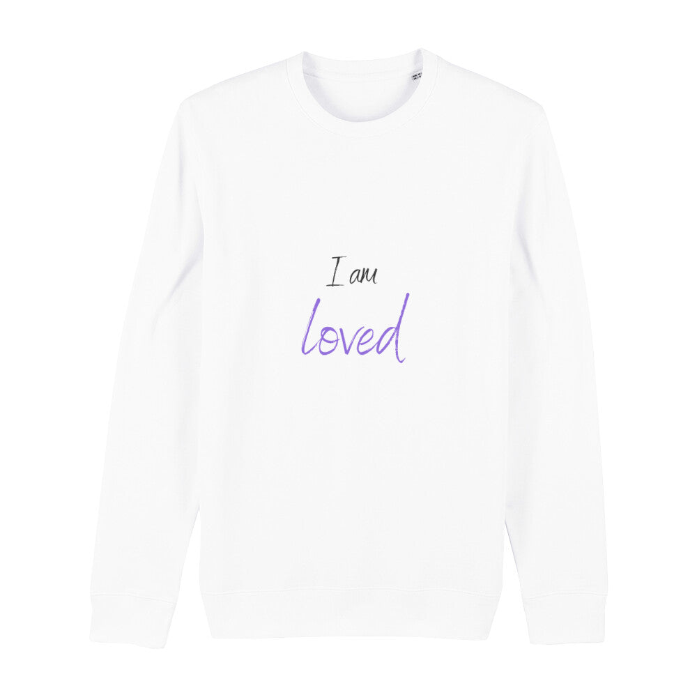 christliches Sweatshirt für Frauen und Männer in weiß aus Bio-Baumwolle "I am loved" aus unserer I am... Kollektion