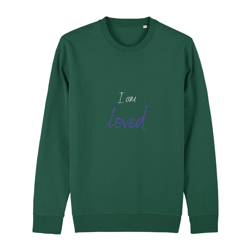 christliches Sweatshirt für Frauen und Männer in grün aus Bio-Baumwolle "I am loved" aus unserer I am... Kollektion