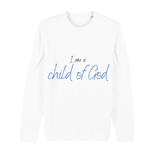 christliches Sweatshirt für Frauen und Männer in weiß aus Bio-Baumwolle "I am a child of God" aus unserer I am... Kollektion