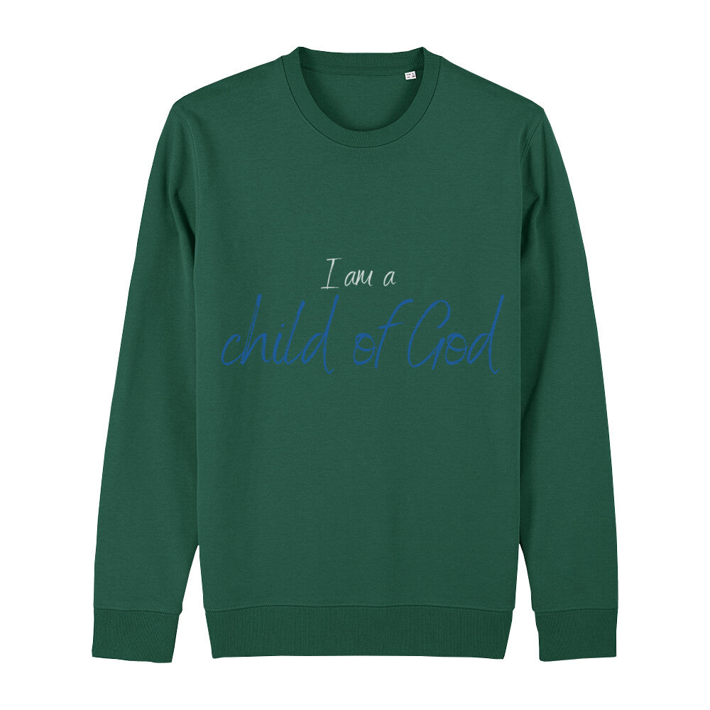 christliches Sweatshirt für Frauen und Männer in grün aus Bio-Baumwolle "I am a child of God" aus unserer I am... Kollektion