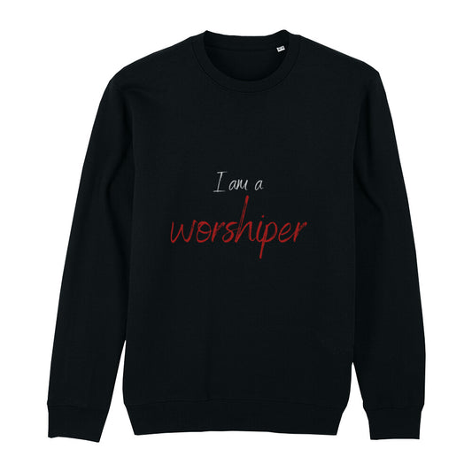 christliches Sweatshirt für Frauen und Männer in schwarz aus Bio-Baumwolle "I am a worshiper" aus unserer I am... Kollektion