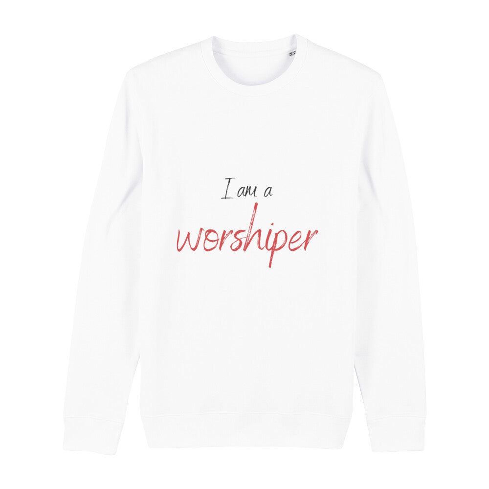 christliches Sweatshirt für Frauen und Männer in weiß aus Bio-Baumwolle "I am a worshiper" aus unserer I am... Kollektion