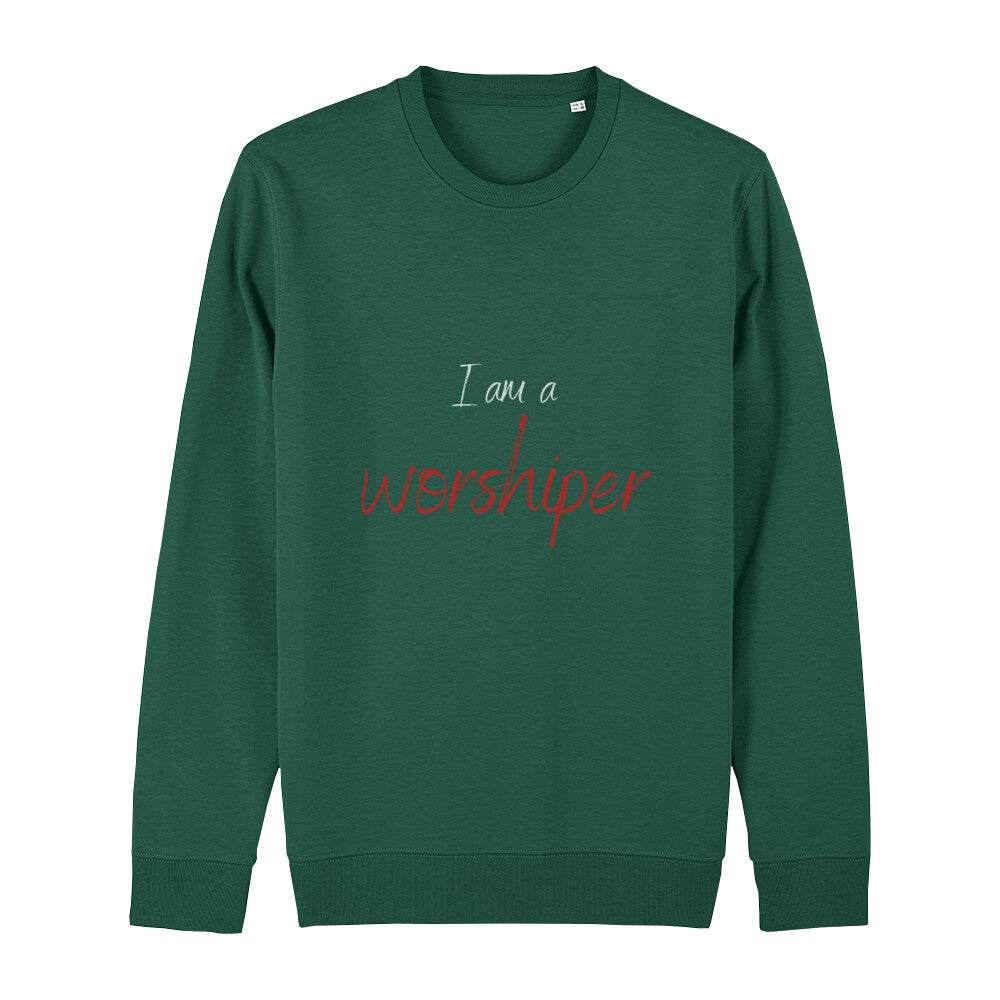 christliches Sweatshirt für Frauen und Männer in grün aus Bio-Baumwolle "I am a worshiper" aus unserer I am... Kollektion