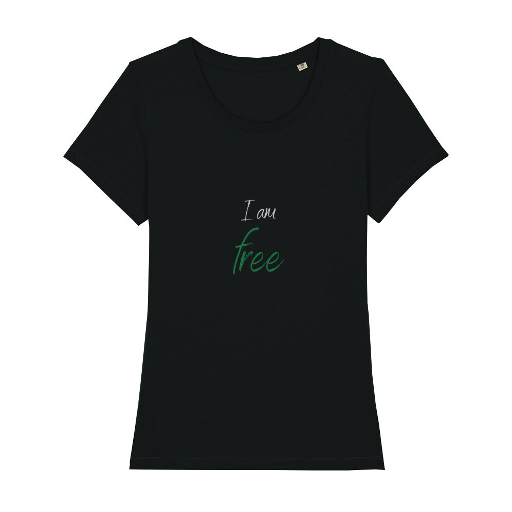 christliches T-Shirt für Frauen in schwarz aus 100 % Bio-Baumwolle "I am free" aus unserer I am... Kollektion